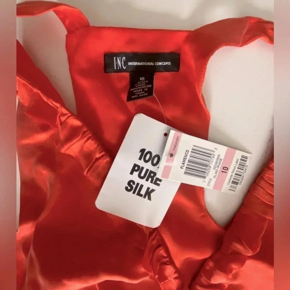 INC 100% Silk Burt Orange Flamenco Ruffled V-Neck Halter Mini Dress 10 NWT - Picture 4 of 10